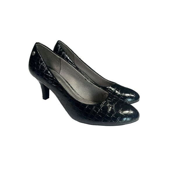 LifeStride Soft System PARIGI CROCO Size 8 Black 2.5" Heels EUC - Picture 1 of 8